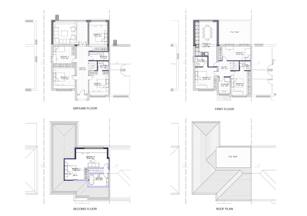 Planning Drawings for HMO with Extensions - In & Out House